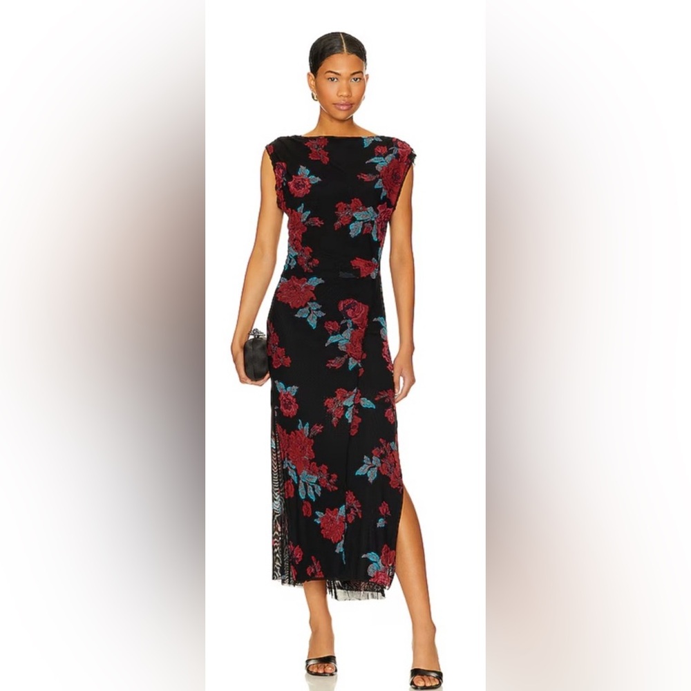 Free People Carmel Red Floral Black Dress